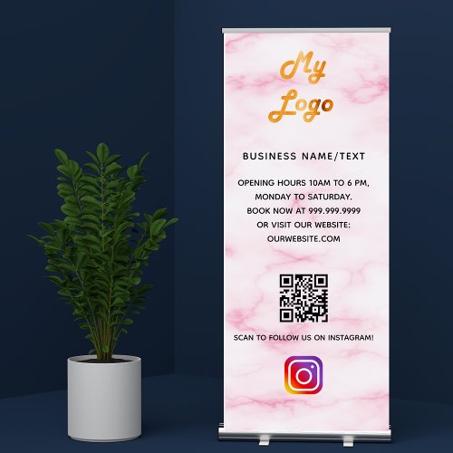 Blush pink marble business logo qr code instagram retractable banner