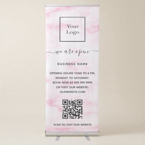 Blush pink marble business logo qr code retractable banner