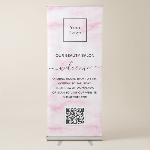 Blush pink marble business logo salon qr code retractable banner