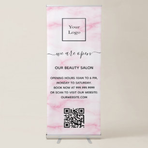 Blush pink marble business logo salon qr code retractable banner