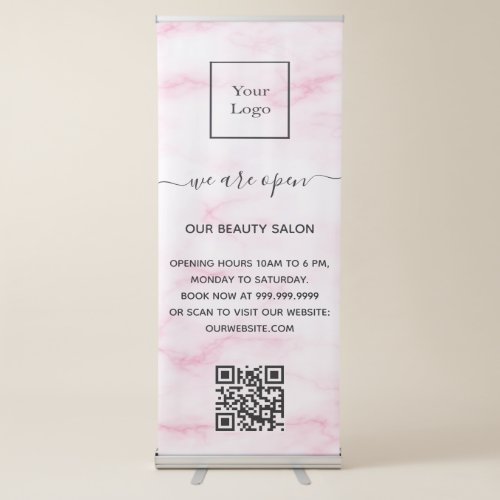 Blush pink marble business logo salon qr code retractable banner