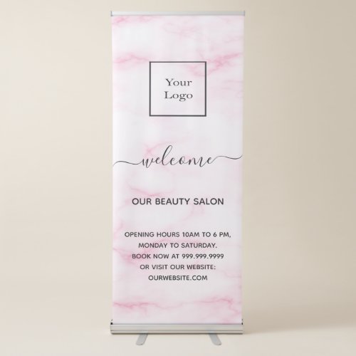 Blush pink marble business logo salon welcome retractable banner