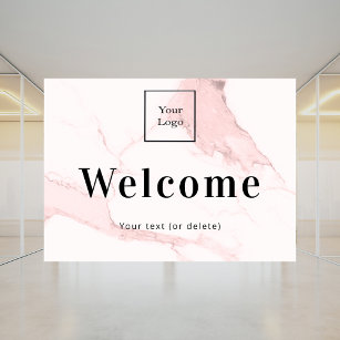 Blush pink marble business logo welcome window cling
