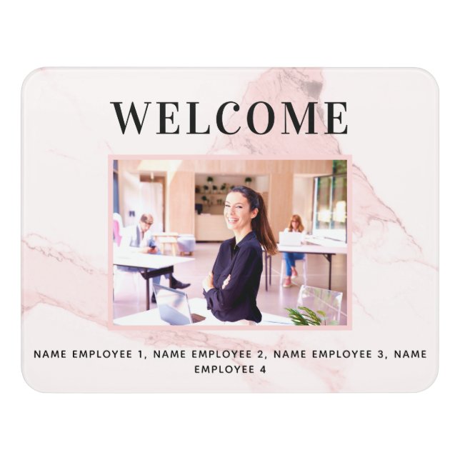 Blush pink marble business photo team office door sign (Contemporary Front)