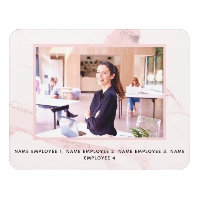 Blush pink marble business photo team office door sign (Contemporary Front)