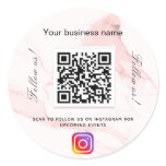 Blush pink marble business qr code instagram classic round sticker Blush pink marble business qr code instagram classic round sticker
