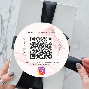 Blush pink marble business qr code instagram  classic round sticker