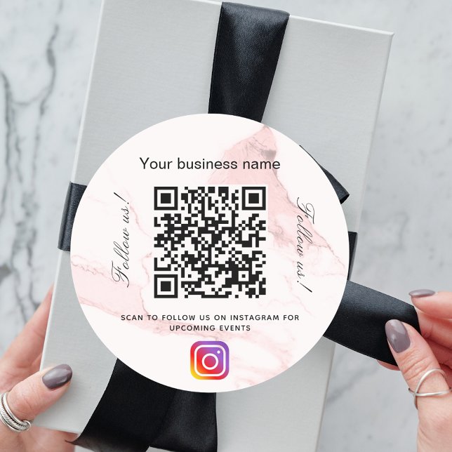 Blush pink marble business qr code instagram  classic round sticker (Creator Uploaded)