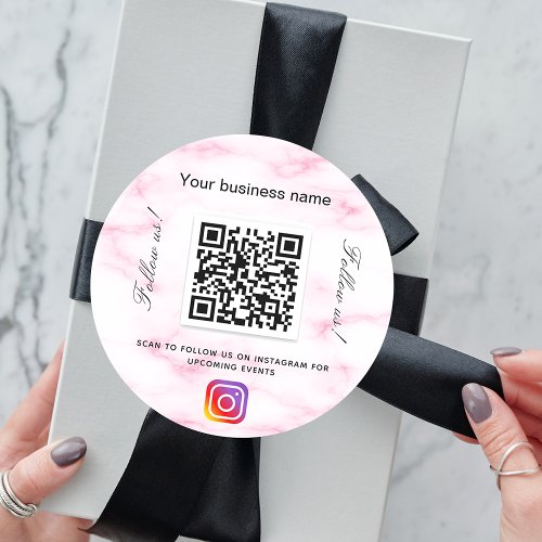 Blush pink marble business qr code instagram classic round sticker