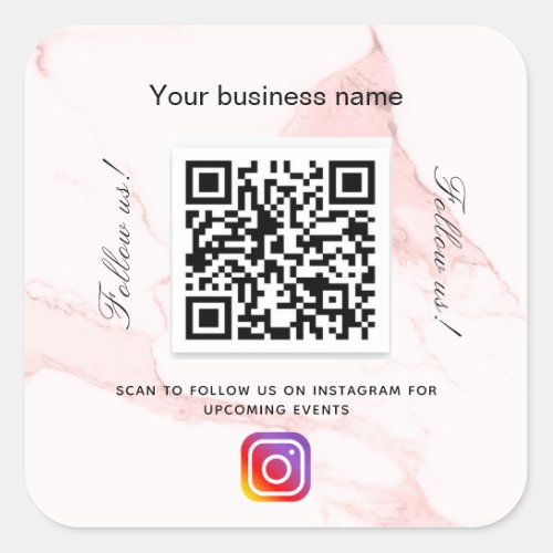 Blush pink marble business qr code instagram square sticker