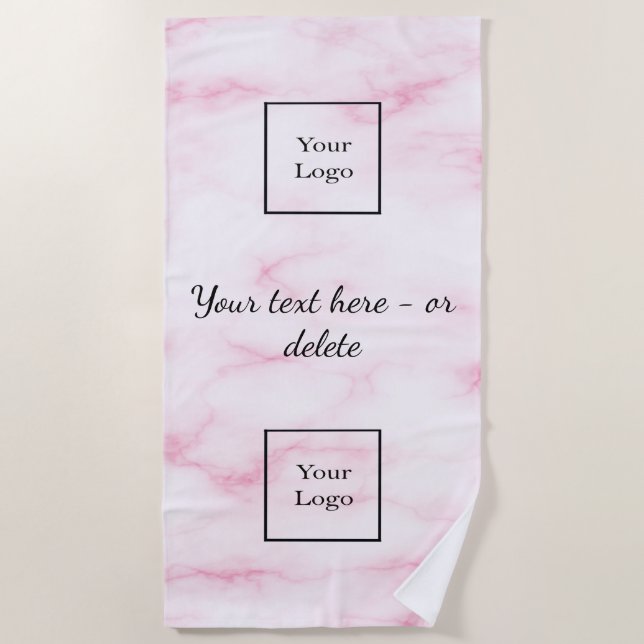 Blush pink marble company logo business beach towel (Front)