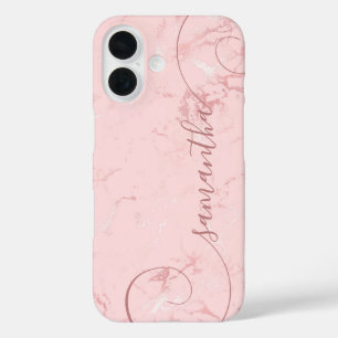 Blush Pink Marble Curly Signature iPhone 16 Case