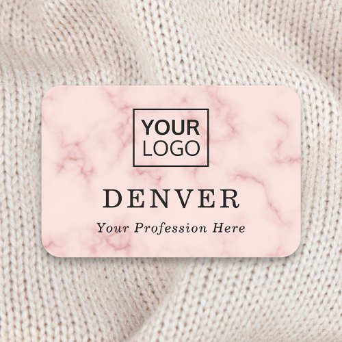 Blush pink marble custom logo first name and title name tag