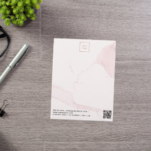 Blush pink marble elegant business logo QR code Letterhead