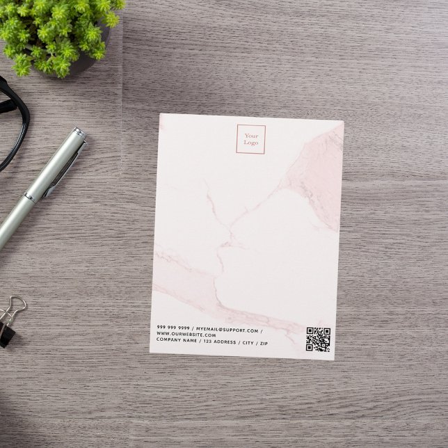 Blush pink marble elegant business logo QR code Letterhead (Creator Uploaded)