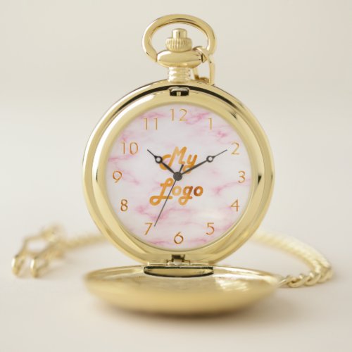 Blush pink marble elegant classic business logo pocket watch