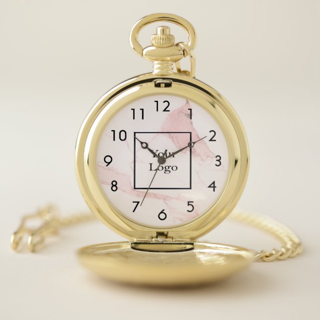Blush pink marble elegant classic business logo pocket watch (Inside)