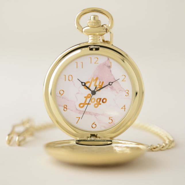 Blush pink marble elegant classic business logo  pocket watch (Inside)