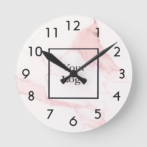 Blush pink marble elegant classic business logo round clock