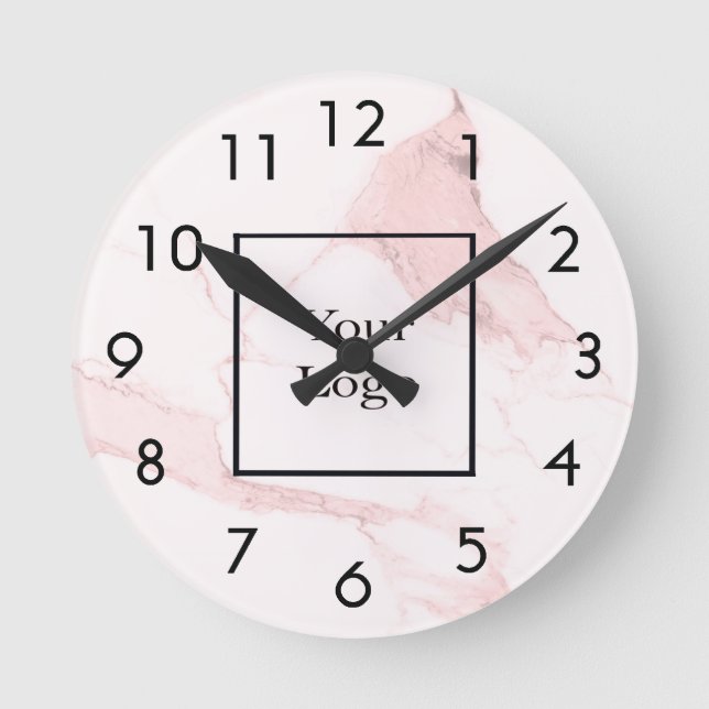 Blush pink marble elegant classic business logo round clock (Front)