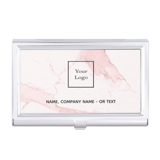 Blush pink marble elegant logo business card case (Front)