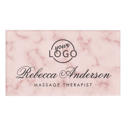 Blush pink marble elegant script custom logo name tag
