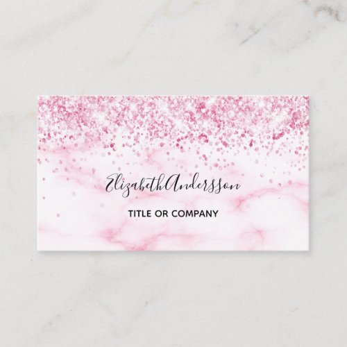 Blush pink marble glitter dust QR code Business Card