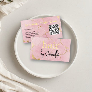 Blush Pink Marble Gold Foil Hair Stylist Salon Spot Gloss Business Cards