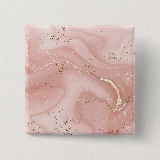 Blush Pink Marble Gold Glitter Abstract Pattern Button (Front)