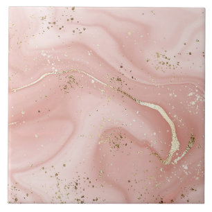 Blush Pink Marble Gold Glitter Abstract Pattern Ceramic Tile