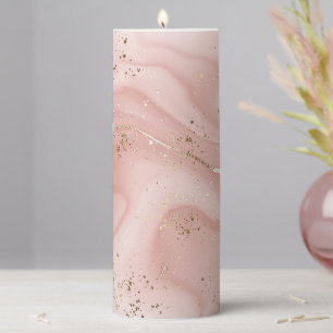 Blush Pink Marble Gold Glitter Abstract Pattern Pillar Candle