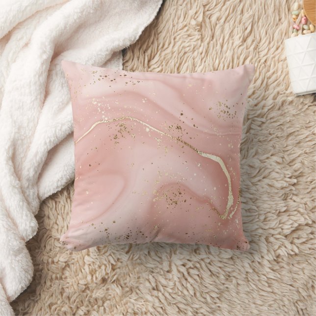 Blush Pink Marble Gold Glitter Abstract Pattern Throw Pillow (Blanket)
