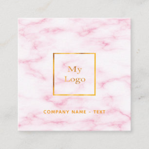 Blush pink marble gold logo elegant QR code Square Business Card