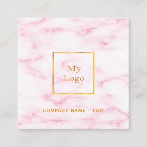 Blush pink marble gold photo logo QR code Square Business Card