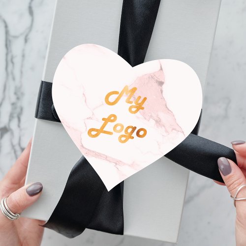 Blush pink marble image business logo heart sticker