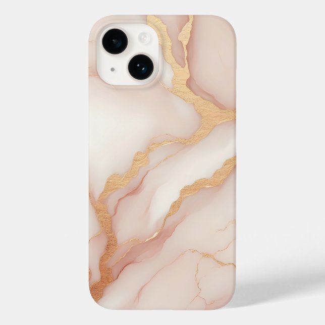 Blush Pink Marble iPhone 14 Case with Gold Veins (Back)