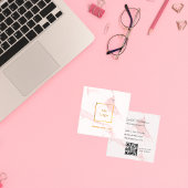 Blush pink marble logo QR code elegant Square Business Card