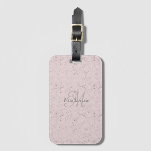 Blush Pink Marble Monogram Custom Name Luggage Tag
