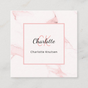 Blush pink marble monogram elegant QR code Square Business Card