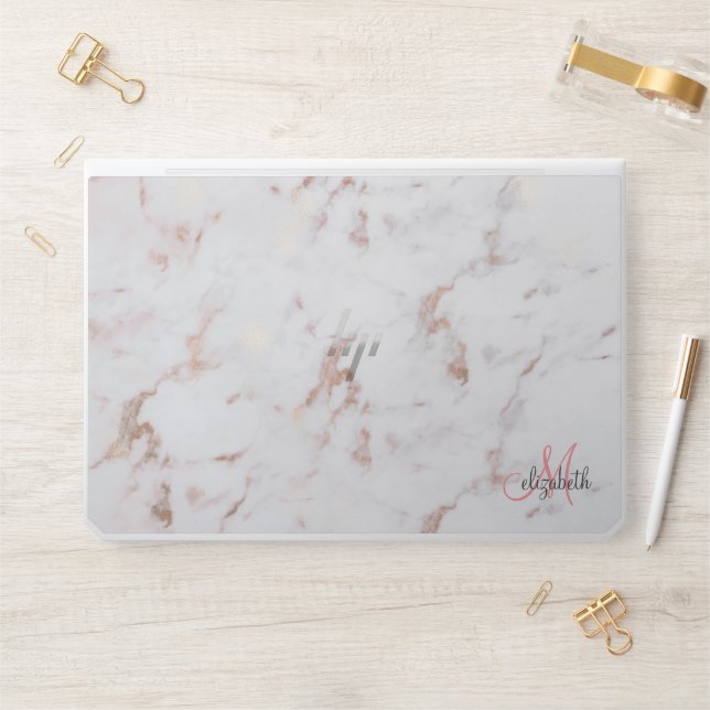 Blush Pink Marble | Monogram HP Laptop Skin (Desk)