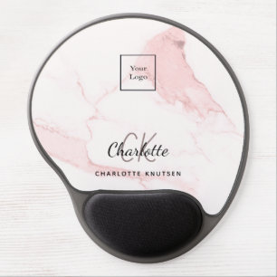 Blush pink marble monogram name business logo gel mouse pad
