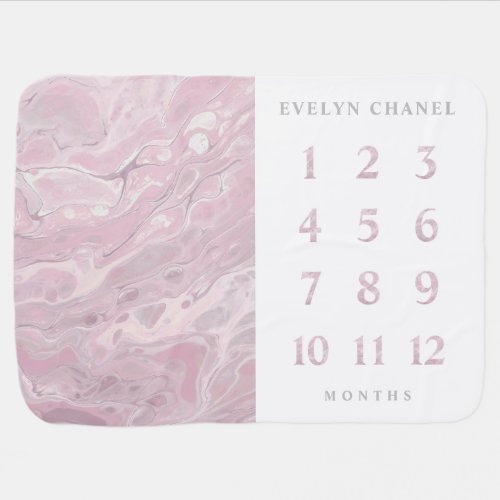 Blush Pink Marble Monthly Milestone Pesonalized Baby Blanket
