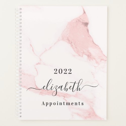 Blush pink marble name elegant business 2024 planner
