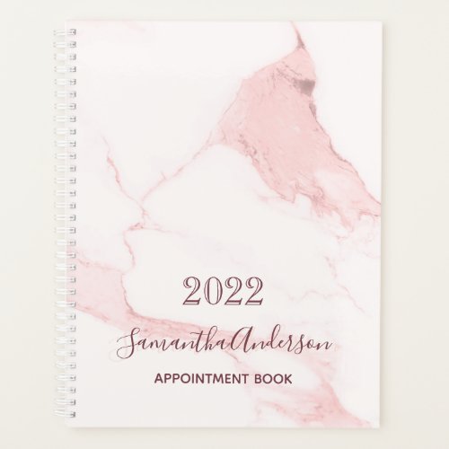 Blush pink marble name elegant business 2024 planner