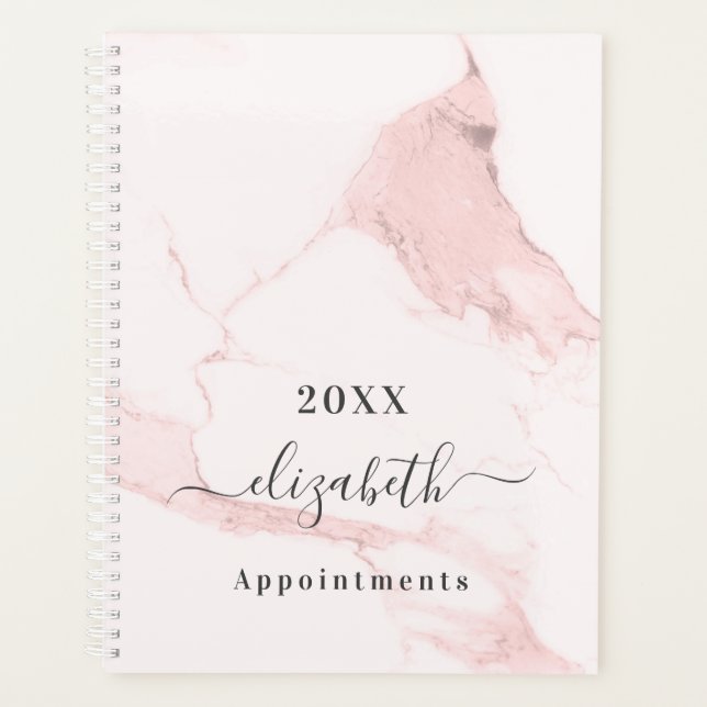 Blush pink marble name elegant business 2026 planner (Front)
