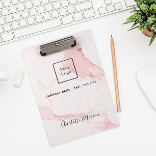 Blush pink marble name elegant business logo clipboard