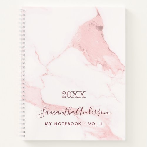 Blush pink marble name elegant business notebook