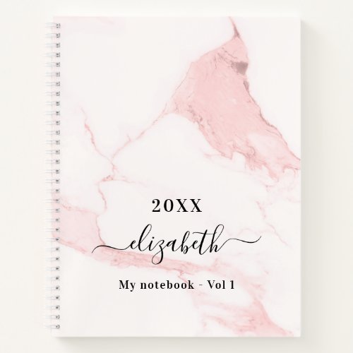 Blush pink marble name elegant business notebook