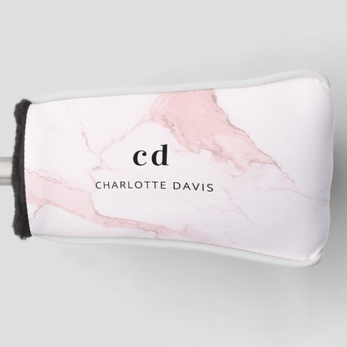 Blush pink marble name monogram initials golf head cover
