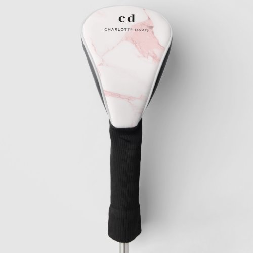 Blush pink marble name monogram initials golf head cover